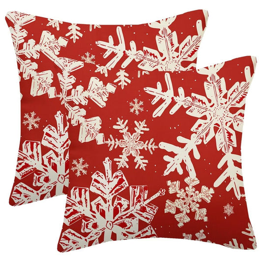 AELUTYSH Red Christmas Pillow Covers 18x18 Inch Set of 2 Winter Snowflake Decorative Throw Pillows Farmhouse Holiday Christmas Decor Cushion Covers Linen for Home Living Room Bed Outdoor