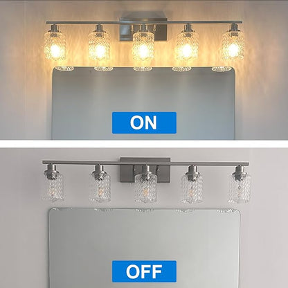 MELUCEE 3 Lights Bathroom Light Fixtures Brushed Nickel Modern Vanity Lights Indoor Wall Mounted Light with Hammered Glass Shade Suitable for Bathroom Living Room Hallway