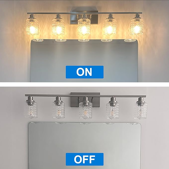 MELUCEE 4 Lights Brushed Nickel Vanity Light Modern Bathroom Light Fixtures with Hammered Glass Shade, Indoor Metal Wall Lights for Powder Room Hallway Kitchen, E26 Base