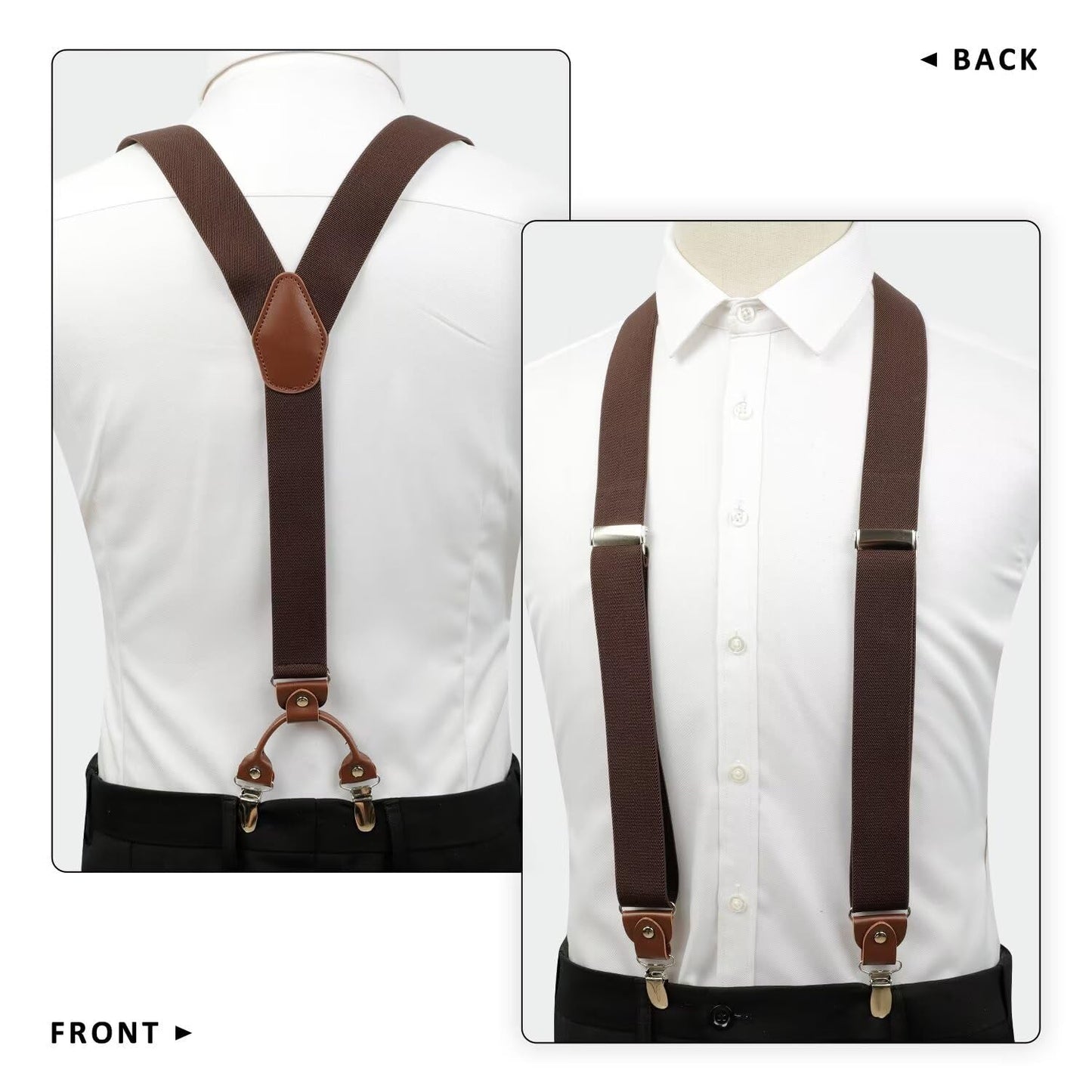 PAPA LEGGENDA Brown Suspenders for Men Heavy Duty Adjustable Elastic Shoulder Straps with 4 Super Strong Metal Clips Perfect for Comfort and Style Mens Suspenders