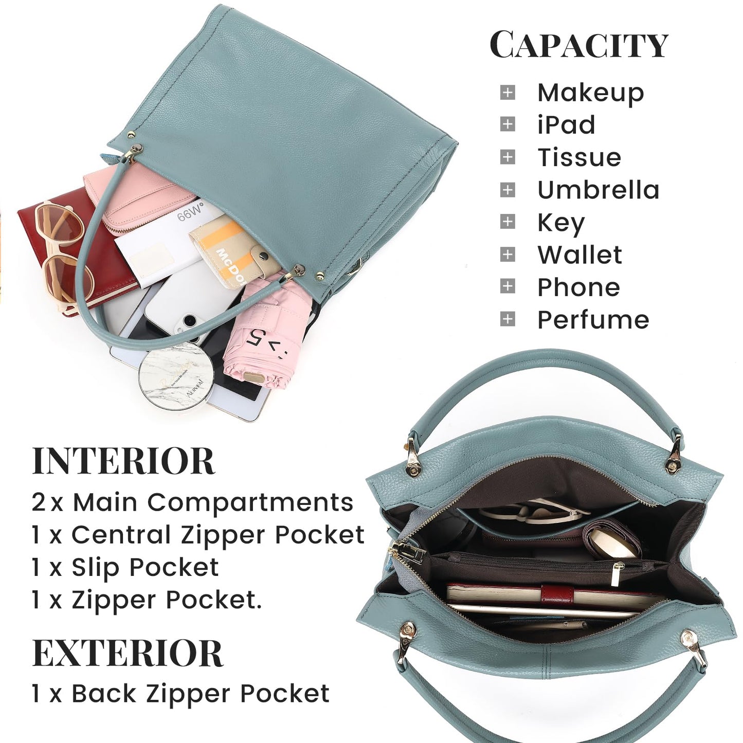 KOGTLA Medium Genuine Leather Tote Handbags for Women, Ladies Soft Satchel Shoulder Purses, Two-Handle Hobo Bags