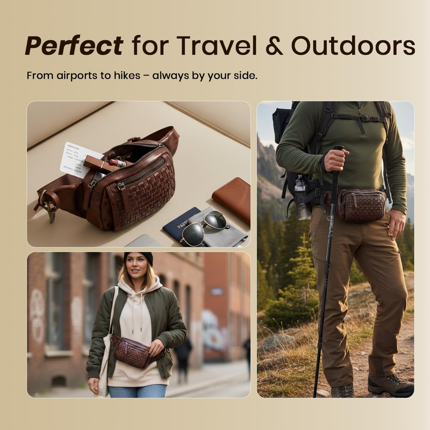 Vilenca Holland Genuine Leather Waist Bag Unisex, Waist Bag for Travel Trendy Casual Travelling Essentials Kept Bag Stylish, Durable, and Secure Travel Companion(VL-094-BROWN)