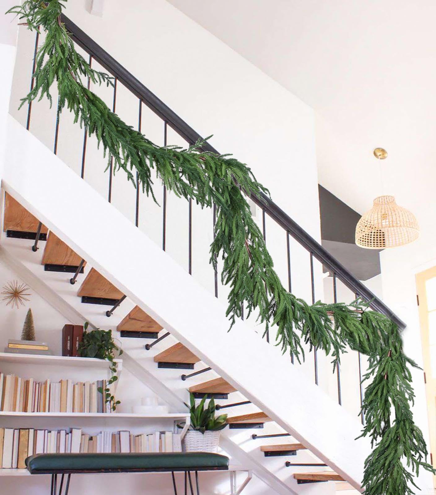 Norfolk Pine Garland Christmas Decoration - 9ft Realistic Pine Needles Artificial Greenery Garland for Holiday Mantel Fireplace Stairs Railing Table Home Decor