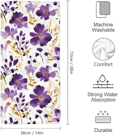 Purple Floral Hand Towels Bathroom Soft Absorbent Purple Flower Decorative Bath Towels Set for Bathroom Gym Spa Home Farmhouse Housewarming Gifts for Women Girls Set of 2, 14"x28"