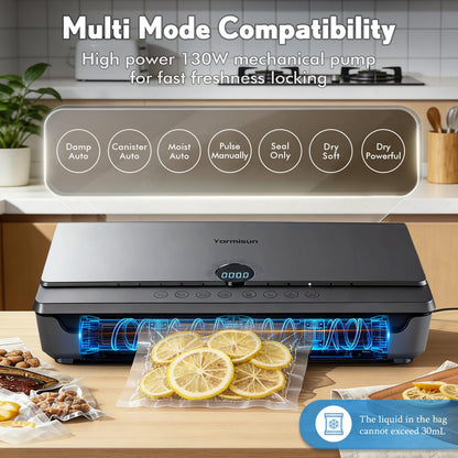 Vacuum Sealer for Food 90Kpa Powerful Vacuum Sealing Machine 7 in 1 Modes with Freshness Storage Bag Powerful Big Size (No pressing needed)