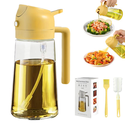 Oil Dispenser for Kitchen, 2 in 1 Olive Oil Sprayer, Olive Oil Dispenser Spray Bottle with Brush, Oil Sprayer for Cooking for Air Fryer, Barbecue, Salad 16oz/470ml (Black)