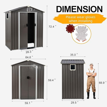 Shintenchi 5x3 FT Outdoor Storage Shed with Window, Lockable Outdoor Waterproof Tool Storage Sheds, Weather Resistant Tool Storage House Shed for Garden,Backyard,Patio Utility Tool Storage,Dark Gray