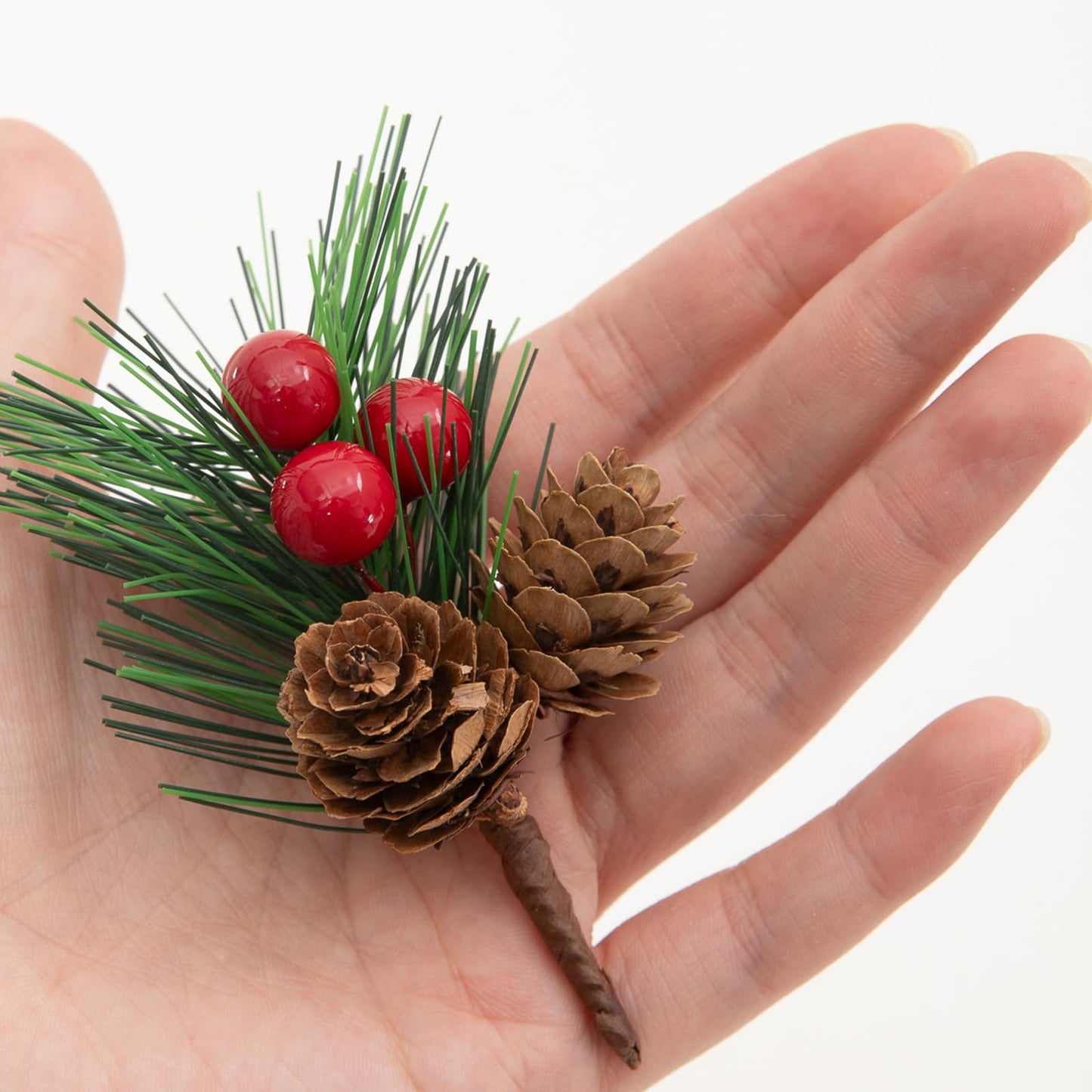 12pcs Christmas Floral Picks, Artificial Pine Pick Christmas Pinecone Berry Pick Stems Pine Tree Needles Branches Decoration for Xmas Tree DIY Craft Flower Arrangements Wreaths Party Supply