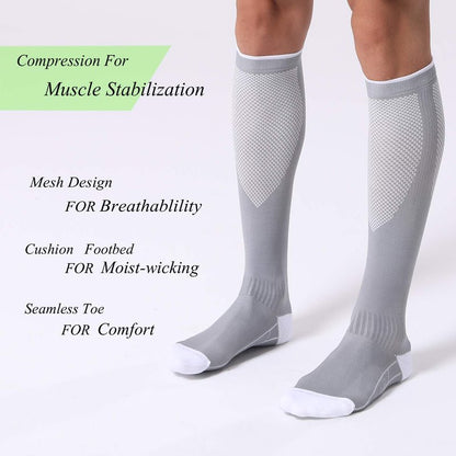FITRELL 3 Pairs Compression Socks for Women and Men 20-30mmHg- Circulation and Muscle Support Socks for Travel, Running, Nurse, Knee High, Medical GREY S/M