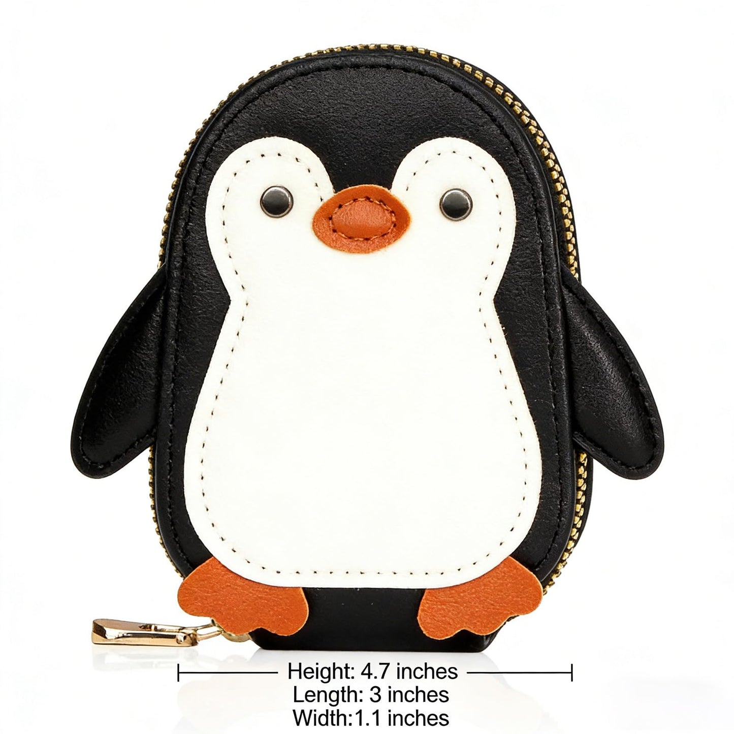Novel and Interesting Cute Cartoon Penguin-shaped Coin Purse PU Leather Accordion Card Holder Large Capacity Zippered Money and Card Organizer Portable Mini Pocket Coin Purse Key Pouch (black)
