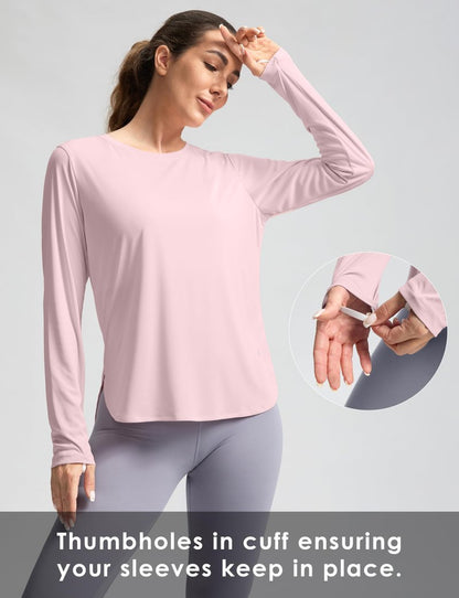 Women's Sun Shirts UPF 50+ Long Sleeve UV Protection Shirt Lightweight Quick Dry Workout Hiking Tops for Women(Seashell Pink,L)