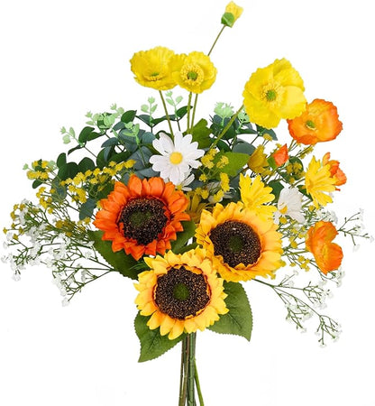 Fall Artificial Sunflowers Bouquet 20" Fake Flower for Thanksgiving with Faux Silk Sunflower for Wedding Centerpieces Home Decor Party Table Floral Arrangements Indoor Outdoor Autumn Decorations
