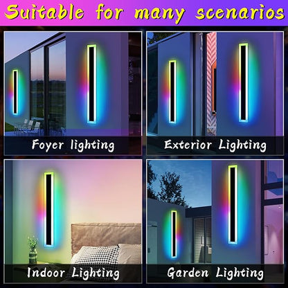 Widened 2 Pack Long RGB LED Wall Lights, 39.3inch Modern Dimmable Outdoor Sconces, 10 Colors, Remote Control, IP65 Waterproof, Garage Wall Mount Lighting Fixtures for Entryway, Yard, Patio