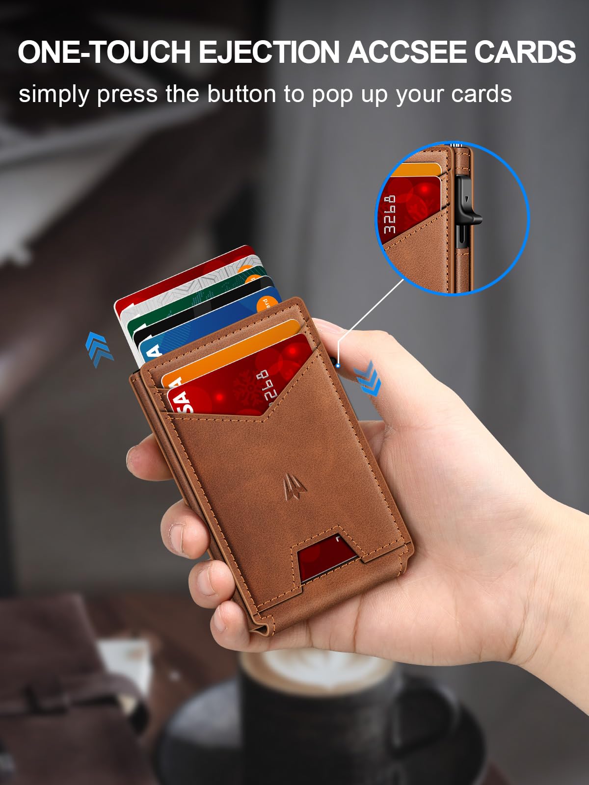 Ruiici Wallet for Men, Slim Minimalist Wallet with Money Clip＆ID Window, RFID Blocking Pop-Up Credit Card Holder, Smart Auminum Mens Wallet Holds 9-13 Cards (Gift Box) (Brown)