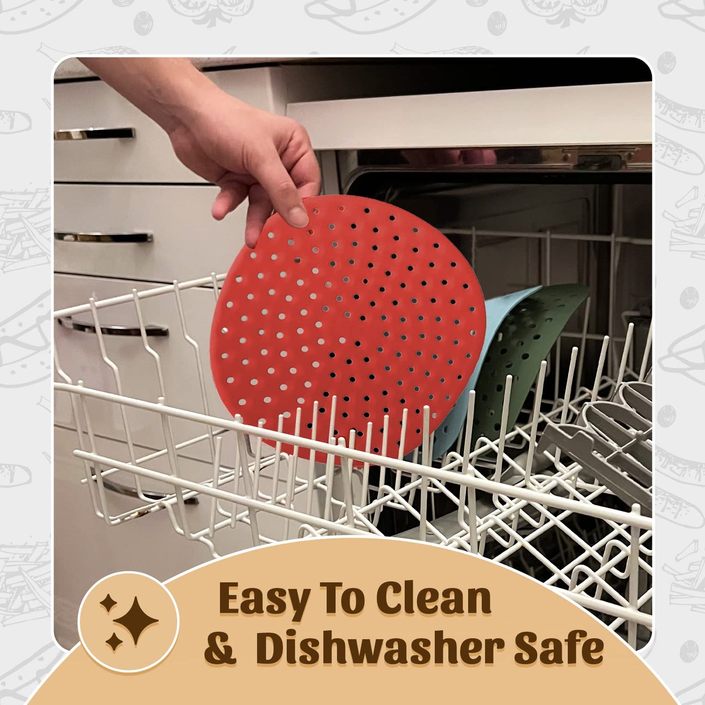 Reusable Square Silicone Air Fryer Liners (8.5 Inch, 3 Pack) by Linda’s Essentials - Non-Stick, Easy-Clean Accessories with Cheat Sheet & Recipe Book, Perfect for Quick Meals