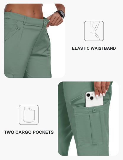 MoFiz Women's Cargo Capris Hiking Pants Summer Outdoor Travel Casual Capri Pants for Women with 6 Pockets Grey Green XL