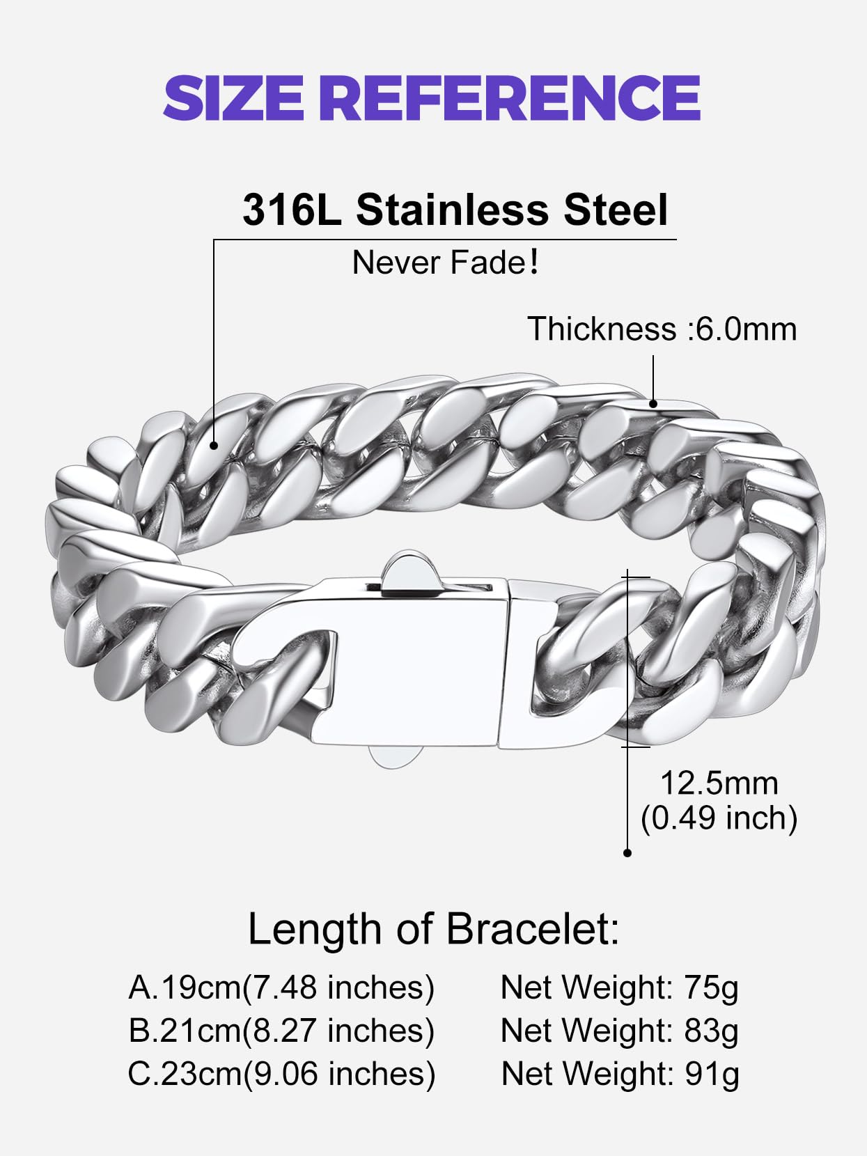 Richsteel Chunky Miami Cuban Link Chain Bracelet Hip Hop Stainless Steel Jewelry