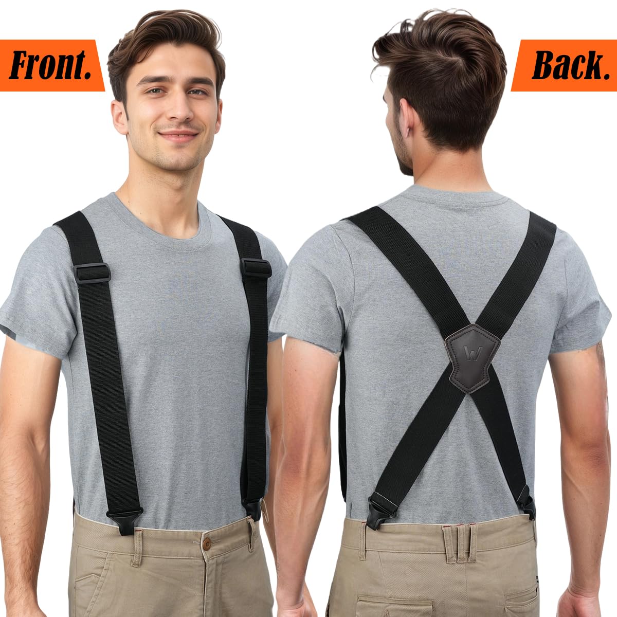 WELKINLAND Ultralight Clip-on Suspenders, 2 Inch Suspenders for Men, Strong X-back Suspenders, Black Suspender Men, Work Suspender for Pants, Mens Suspender for Seniors