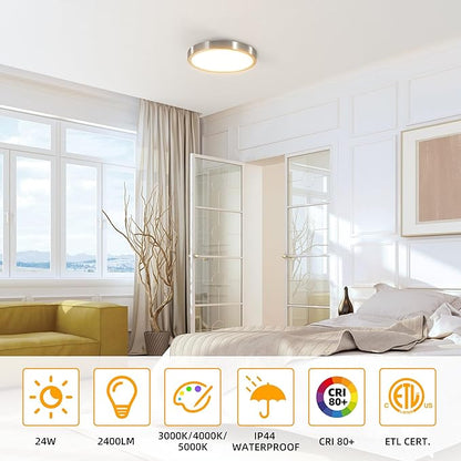 Hlite 6pack 12 inch Flush Mount LED Ceiling Light Fixture,24W 2400LM Super Slim Light Fixtures Ceiling Mount 3000K/4000K/5000K 3CCT Selectable,Ceiling Light Fixtures for Kitchen,Bedroom (Nickel)