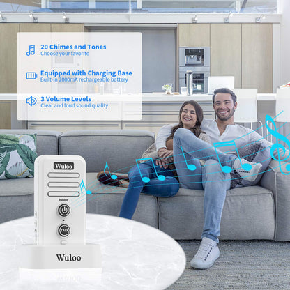 Wireless Intercom Doorbells for Home Classroom, Wuloo Waterproof Electronic Doorbell Chime with 2640 Feet Range 3 Volume Levels Rechargeable Battery (1&1-Black)