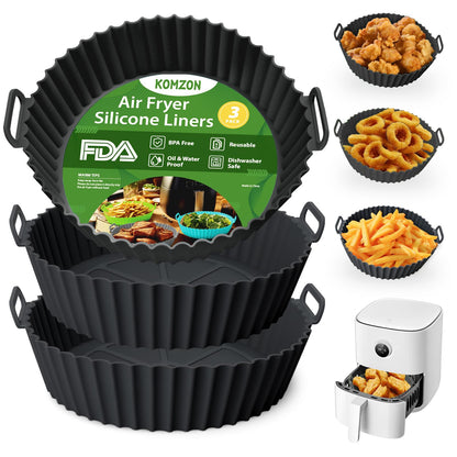 3 Pack Air Fryer Silicone Liners, 8Inch Airfryer Liners, AirFryer Basket Liner, Reusable Food Grade Air Fryers Basket Pots Oven Liner Baking Tray, Air Fryer Silicone Mat Accessories Kitchen