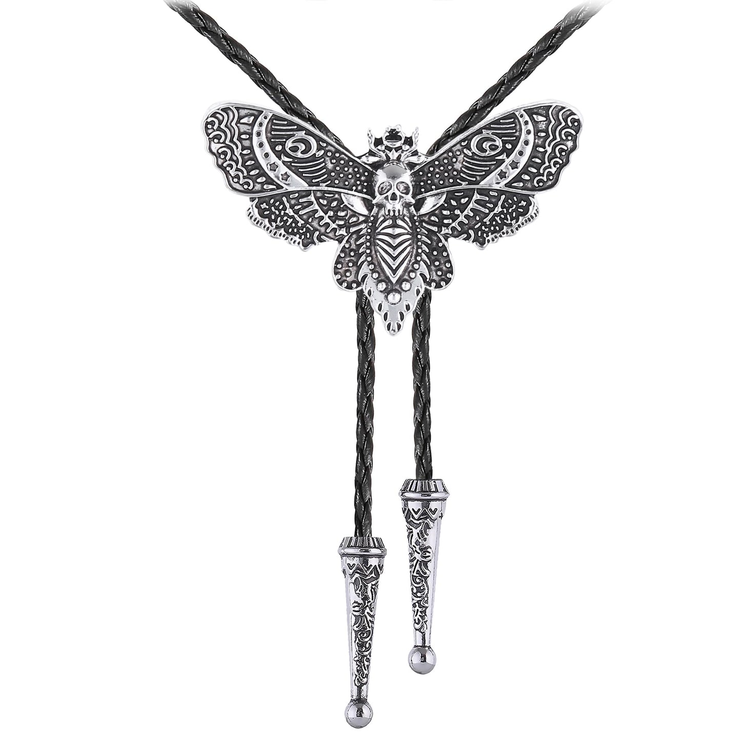 Western Bolo Tie for Men Women Death Head Moth Cowboy Bolo Tie Necktie Metal Insect Dead Gothic Punk Retro Jewelry(Silver)