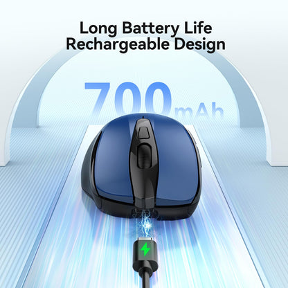 TECKNET Rechargeable Jiggler Wireless Mouse (BT5.0/3.0 & 2.4G) 4800 DPI Silent USB A & Bluetooth Mouse 6 Buttons, Wide Compatibility - Black