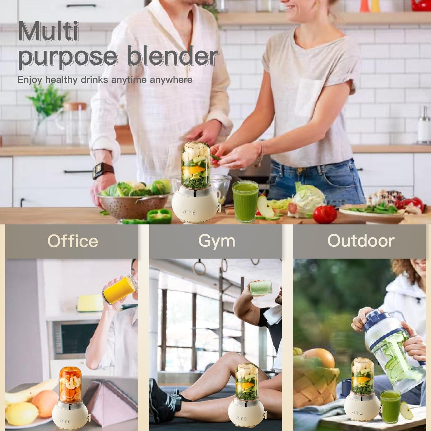 OTE Retro Blender for Shakes and Smoothies with 14 Oz Glass Jar, 4 Stainless Steel Blades, BPA Free, 20000r/m, Personal Glass Blender Best Choice for Kitchen Fruit Juicer Machines -Green