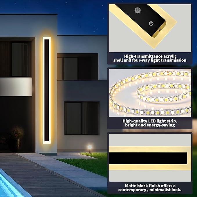 Modern - Outdoor - Lights 2 pack-47.28inch, 3000k Long Wall Led Light for House/Porch, Waterproof Ip65 Black Outside Led Wall Mounted Sconce Lighting Fixtures, 47.28in-2pack