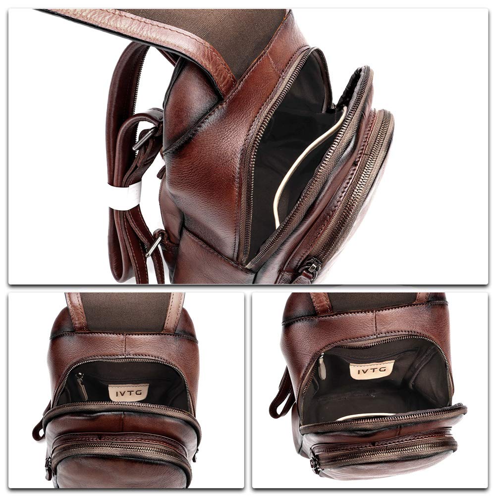 IVTG Genuine Leather Backpack for Women Shoulder Bag Fashion Designer Back Bag Classical Rucksack Casual Daypack (Coffee)
