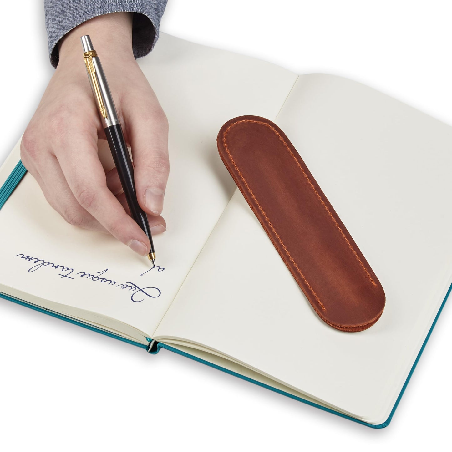 MAKYN Leather Pen Case, Single Pen Pouch Cover, Fountain Pen Sleeve Holder (Cognac)