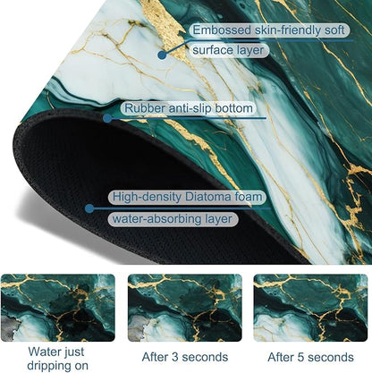 Green Marble Sink Splash Guard Faucet Mat Liquid Gold Marble Super Absorbent