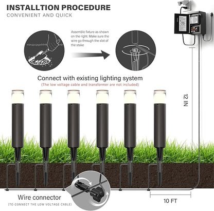 GOODSMANN Low Voltage Bollard Light 2 Watt LED Landscape Lighting 2700K Warm White Weatherproof Pathway Lights Bronze Outdoor Walkway & Sideway & Driveway Round Path Light with Cable Connector