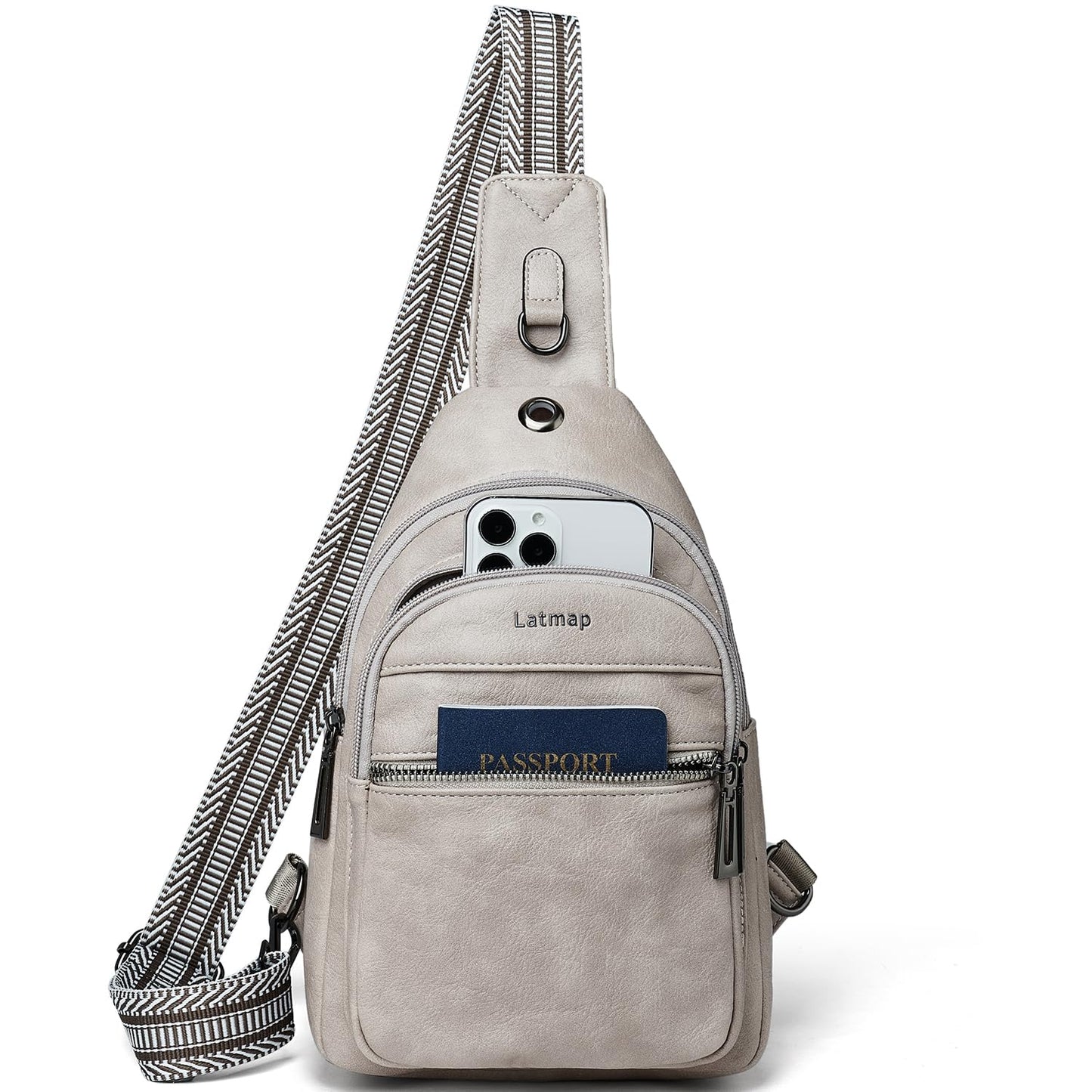 LATMAP 7L Sling Bag For Women Faux Leather Anti Theft Small Casual Daypack Backpack Fanny Pack Crossbody Chest Bags Purse Waterproof Light Grey