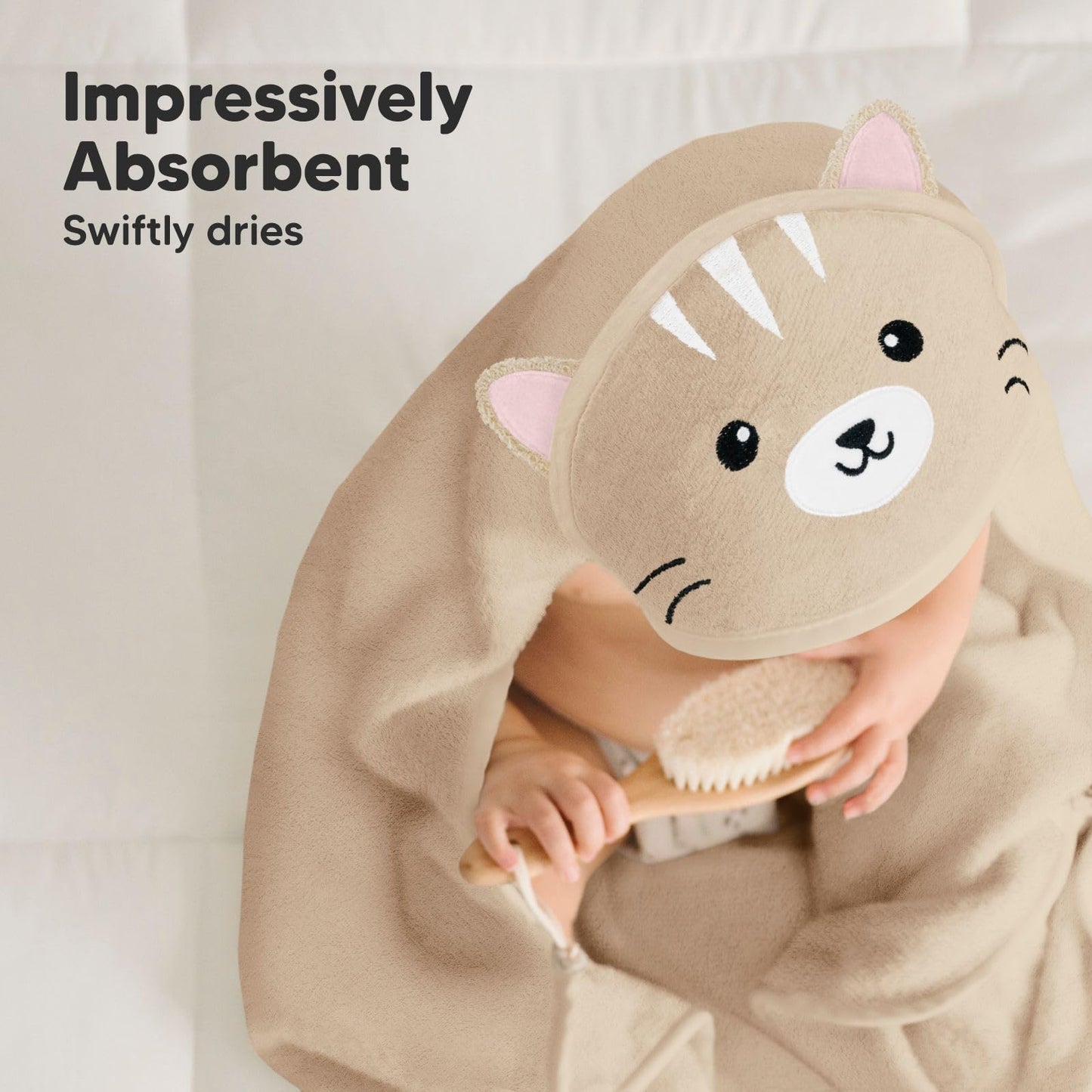 KeaBabies Hooded Baby Towel for Newborn - Viscose Derived from Bamboo Large Baby Bath Towels with Hood for Boys, Girls, Toddler, Extra Absorbent & Soft Newborn Bath Essentials (Cat)