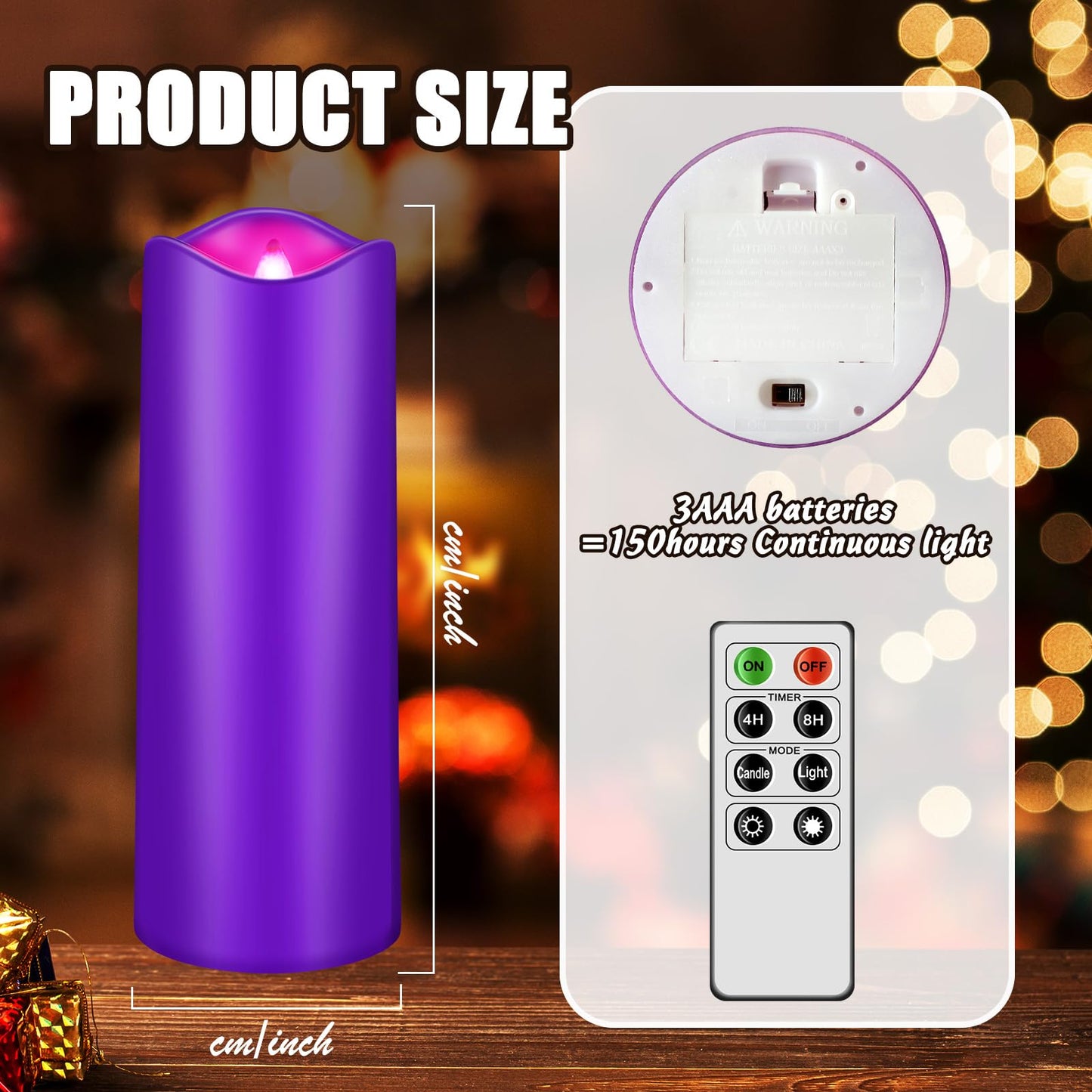 Mudder 5 Pcs Christmas Advent Pillar LED Flameless Candles - Purple, Pink, White Taper Candles for Wreath