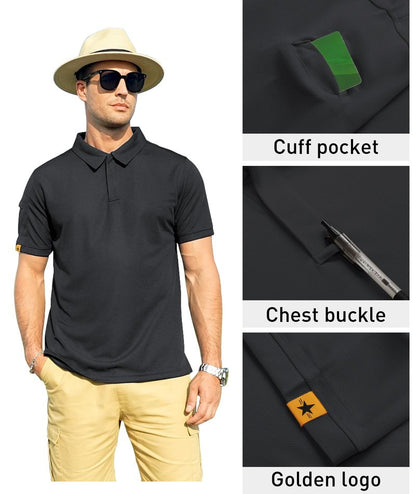 ZITY Mens Polo Shirt Short Sleeve Sports Tactical T-Shirt Athletic Golf Polos Daily Casual Stylish Collared Shirts for Men Dark Grey 5X-Large