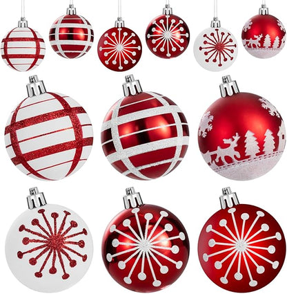 24PCS Christmas Ball Ornaments Set Xmas Tree Decoration Balls 2025 Shatterproof Hanging Colored for Party Wedding Home Party Outdoor Indoor White & Red