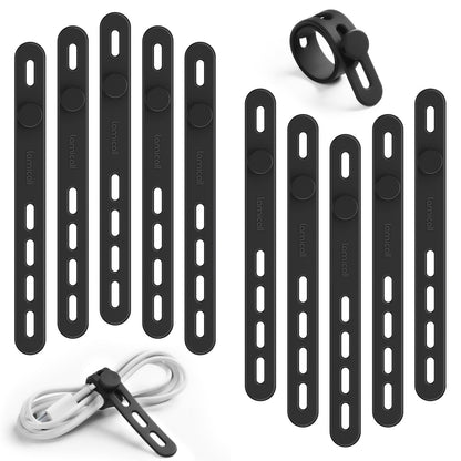 Lamicall 10Pack Reusable Cord Organizer Cable Ties - Silicone Cord Management Wraps, Stretchy Rubber Charger Cable Strap Ties, Skin-Friendly Electrical Wire Keeper for Travel, Home Office Accessories