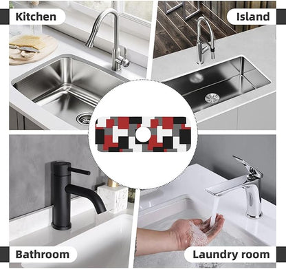 Grey Black White Plaid Square Red 15" X 5.5" Kitchen Sink Splash Guard Faucet
