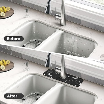 Faucet Draining Mat For Kitchen Sink, Moons Stars White Diatom Mud Absorbent