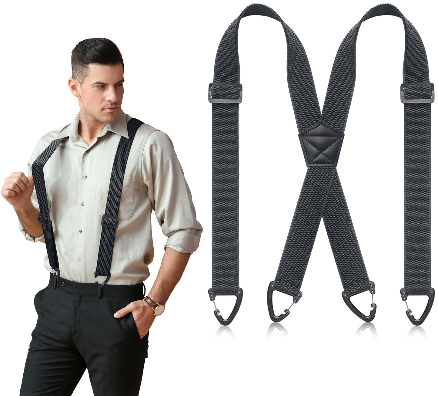 SUNEZLGO Suspenders for Men Heavy Duty, X Back Hidden Suspender 1.5" Under Clothing, Adjustable Work Suspenders for Men Women