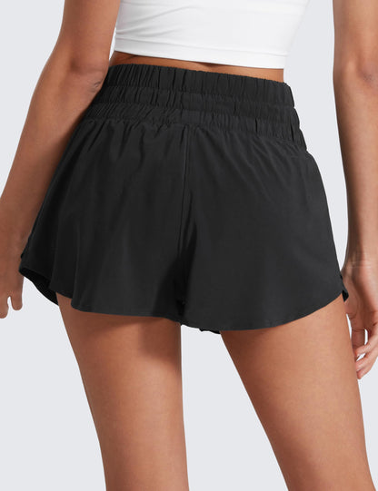 CRZ YOGA Athletic Shorts for Women High Waisted Flowy Ruffle Skirt Overlay for Workout Running Tennis with Zip Pocket Black Small