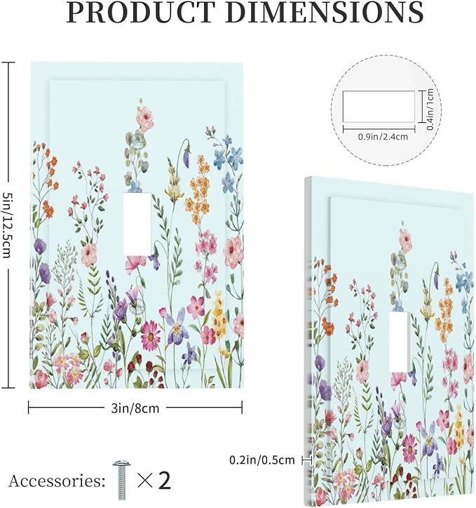 Rustic Wild Floral Vintage Blue Watercolor Flower 1 Gang Light Switch Covers Decorative Unique Single Toggle Wall Plate Switchcover Electrical Switchplate for Bathroom Bedroom Decor