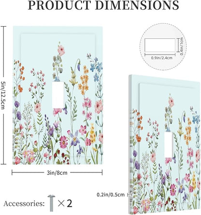 Rustic Wild Floral Vintage Blue Watercolor Flower 1 Gang Light Switch Covers Decorative Unique Single Toggle Wall Plate Switchcover Electrical Switchplate for Bathroom Bedroom Decor