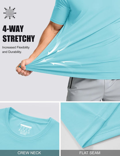 Workout Shirts for Men Running Shirt Short Sleeve T-Shirt Dry Fit Moisture Wicking Summer Shirts Lake Blue