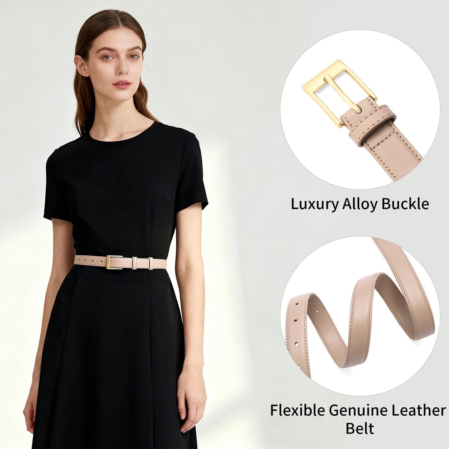 XILTAEN Women's Genuine Leather Belt for Jeans Pants Dresses Ladies Belt with Gold Buckle Waist Belts for Women