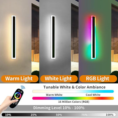 Mikeru 2-Pack 39.3-Inch Wall Light Fixtures, RGB Modern Sconce 10%-100% Dimmable Smart Outdoor Lights Wall Mount With Multiple Modes and 12 Colors for Patio Entryway