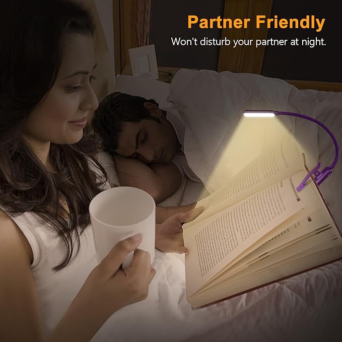 Gritin 9 LED Rechargeable Book Light for Reading in Bed - Eye Caring 3 Color Temperatures,Stepless Dimming Brightness,80 Hrs Runtime Small Lightweight Clip On Book Reading Light-Dark Purple