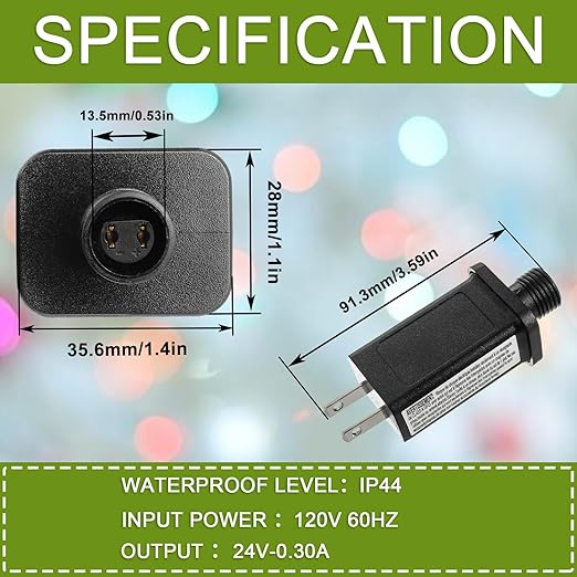 24V 7.2W LED Transformer Replacement Class 2 Power Supply for Christmas String Light Inflatable Decorations LED Controller IP44 Waterproof Low Voltage